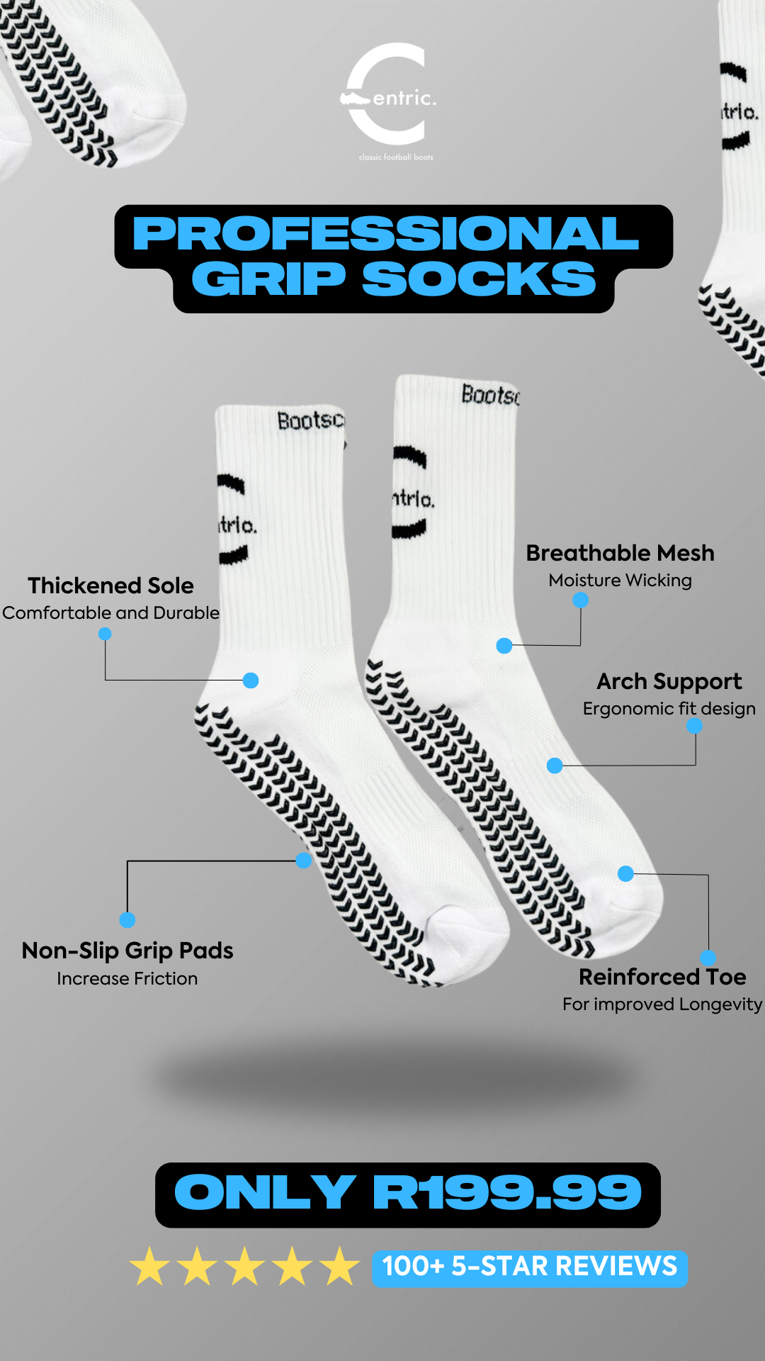 Bootscentric White Grip Socks